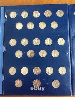 1916-1945 Near Complete Silver Mercury Dime Set 75 Coins in 9413 Whitman Album