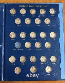 1916-1945 Near Complete Silver Mercury Dime Set 75 Coins in 9413 Whitman Album