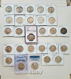 1938 thru 1947 Walking Liberty Half Set 27 Very Nice Coins Many in MS
