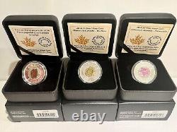 2014 $5 Fine Silver Complete 3 Coin Set Flowers in Canada with Niobium Colouring