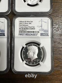 2021 S US Mint Silver 7-Coin Proof Set, NGC PF70 PR70 Complete Perfect Set