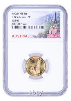 2023 Austria 8-Coin Complete Uncirculated Mint Set Graded NGC MS67 High Grade