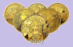 ALPHONSE Mucha 24K Gold Plated 6 oz 999 Silver 6 coins COMPLETE set Proof withCOA