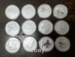 Complete Set of 12 Australia Lunar Series II 2008-2019 1 oz Silver Coin BU