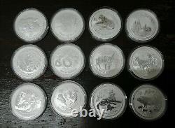 Complete Set of 12 Australia Lunar Series II 2008-2019 1 oz Silver Coin BU