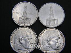 Complete Set of 4 Rare German 5 Reichsmark Genuine SILVER Coin with BIG Eagle