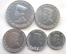 Indonesia Barat 1962 Sukamo Complete Set of 5 Coins, UNC, Rare