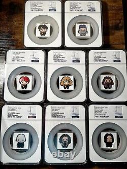 NZ MINT Original HARRY POTTER Complete Set 1-8 First Releases PF70 Chibi Coins