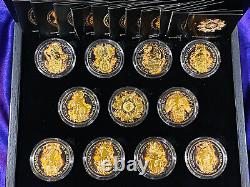 Queen's Beasts 2 Oz Silver Burning Gold Ruthenium gilded complete set 11 coins