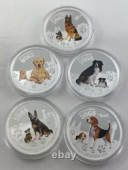 Tuvalu 2011 Working Dogs Complete 5 Coin Set 1 OZ Proof Silver with COA