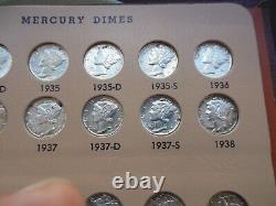 1916 1945 Pièces de dix cents Mercury Album Dansco presque complet 74 pièces