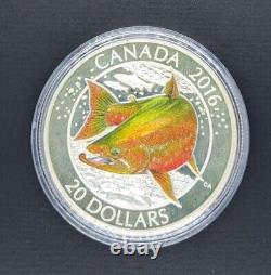 Canada 2016 Pièce de monnaie complète en argent de saumonidés saumon de 20 dollars .9999 Proof