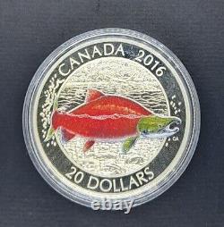Canada 2016 Pièce de monnaie complète en argent de saumonidés saumon de 20 dollars .9999 Proof