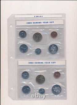 Collection de pièces de monnaie du Canada de 1961 à 1994, en qualité épreuve, ensemble complet.