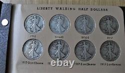 En français, cela se traduirait par : 'Ensemble complet de 65 pièces de demi-dollar en argent Walking Liberty de 1916-47'