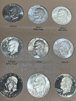 Ensemble complet Eisenhower 1971-1978 (36) pièces de monnaie dans un livre Dansco Inclut des épreuves