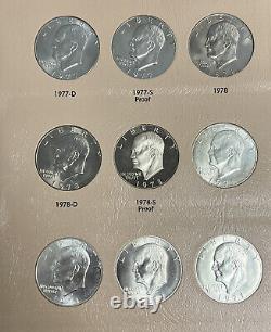 Ensemble complet Eisenhower 1971-1978 (36) pièces de monnaie dans un livre Dansco Inclut des épreuves