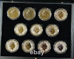 Ensemble complet de 11 pièces en argent de 2 onces des Bêtes de la Reine dorées à l'or brûlé au ruthénium.