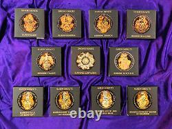 Ensemble complet de 11 pièces en argent de 2 onces des Bêtes de la Reine dorées à l'or brûlé au ruthénium.