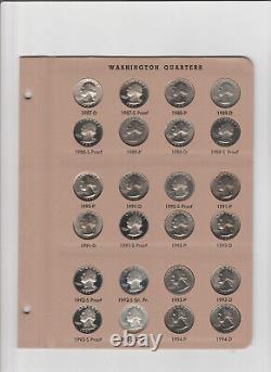 Ensemble complet de 186 pièces de 25 cents de Washington de 1932 à 1998 en HAUTE QUALITÉ avec épreuves DANSCO.