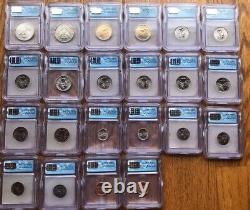 Ensemble complet de 22 pièces de monnaie de la Monnaie de 2005 P&D Sp69 avec fini satiné dans un coffret en bois