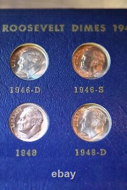 Ensemble complet de 48 pièces de monnaie en argent Roosevelt Dime de 1946 à 1964 ! #125