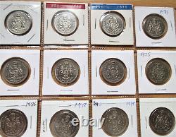 Ensemble complet de pièces de cinquante cents du Canada (1968-2023). 54 pièces de cinquante cents