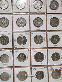 Ensemble complet de pièces de cinquante cents du Canada (1968-2023). 54 pièces de cinquante cents