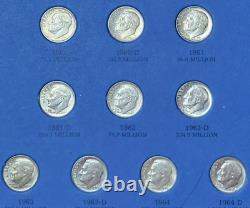Ensemble complet de pièces de dix cents en argent Roosevelt 1946-1964 dans un classeur de pièces Whitman - 50 pièces