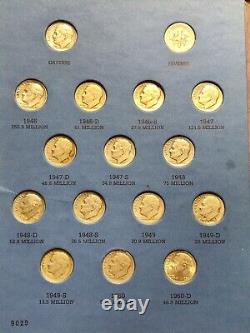Ensemble complet de pièces de dix cents en argent de 1946 à 1964 dans un classeur de pièces Whitman avec 50 pièces 3.57ozt