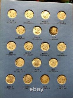 Ensemble complet de pièces de dix cents en argent de 1946 à 1964 dans un classeur de pièces Whitman avec 50 pièces 3.57ozt