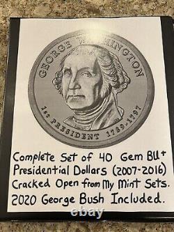 Ensemble complet de pièces de dollar présidentiel - 40 pièces en qualité Gem Bu + 2020 GEORGE BUSH
