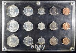 Ensemble complet de pièces de monnaie en argent des États-Unis de 1954 P, D, S, U dans un support en plastique non circulé