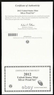 Ensemble complet de preuves en argent de la série 2012-S 14 pièces avec emballage d'origine, accompagné d'un certificat d'authenticité (COA)