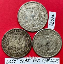 Ensemble complet de trois pièces de dollars en argent Morgan de 1921 PDS Morgan #M77