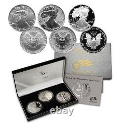 Ensemble de 3 pièces commémoratives du 20e anniversaire de l'Aigle américain en argent de 2006 avec boîte et étui complet
