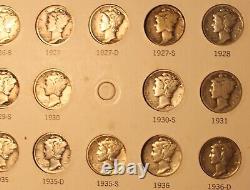 Ensemble de pièces de dix cents Mercury presque complet de 1916 à 1945 (pas de 16-D, 21, 21-D) avec quelques pièces en AU/BU