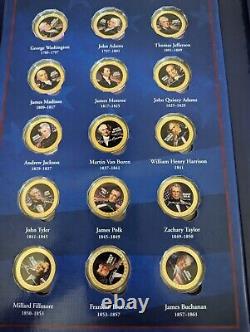 Ensemble de pièces de monnaie américaines rares de la Monnaie américaine, plaquées en or 24 carats - L'ensemble complet des présidents américains en couleur.