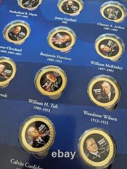 Ensemble de pièces de monnaie américaines rares de la Monnaie américaine, plaquées en or 24 carats - L'ensemble complet des présidents américains en couleur.