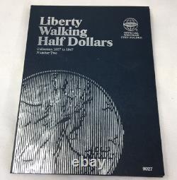 Ensemble presque complet de 27 pièces de demi-dollar en argent Walking Liberty P D S de 1937 à 1947