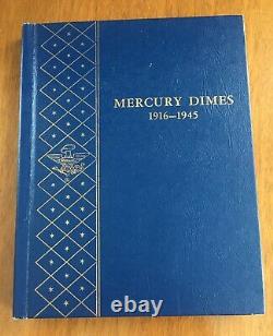 Ensemble quasiment complet de pièces de dix cents en argent 'Mercury' de 1916 à 1945 - 75 pièces dans l'album Whitman 9413