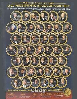 L'ensemble complet de pièces de monnaie des présidents des États-Unis en couleur